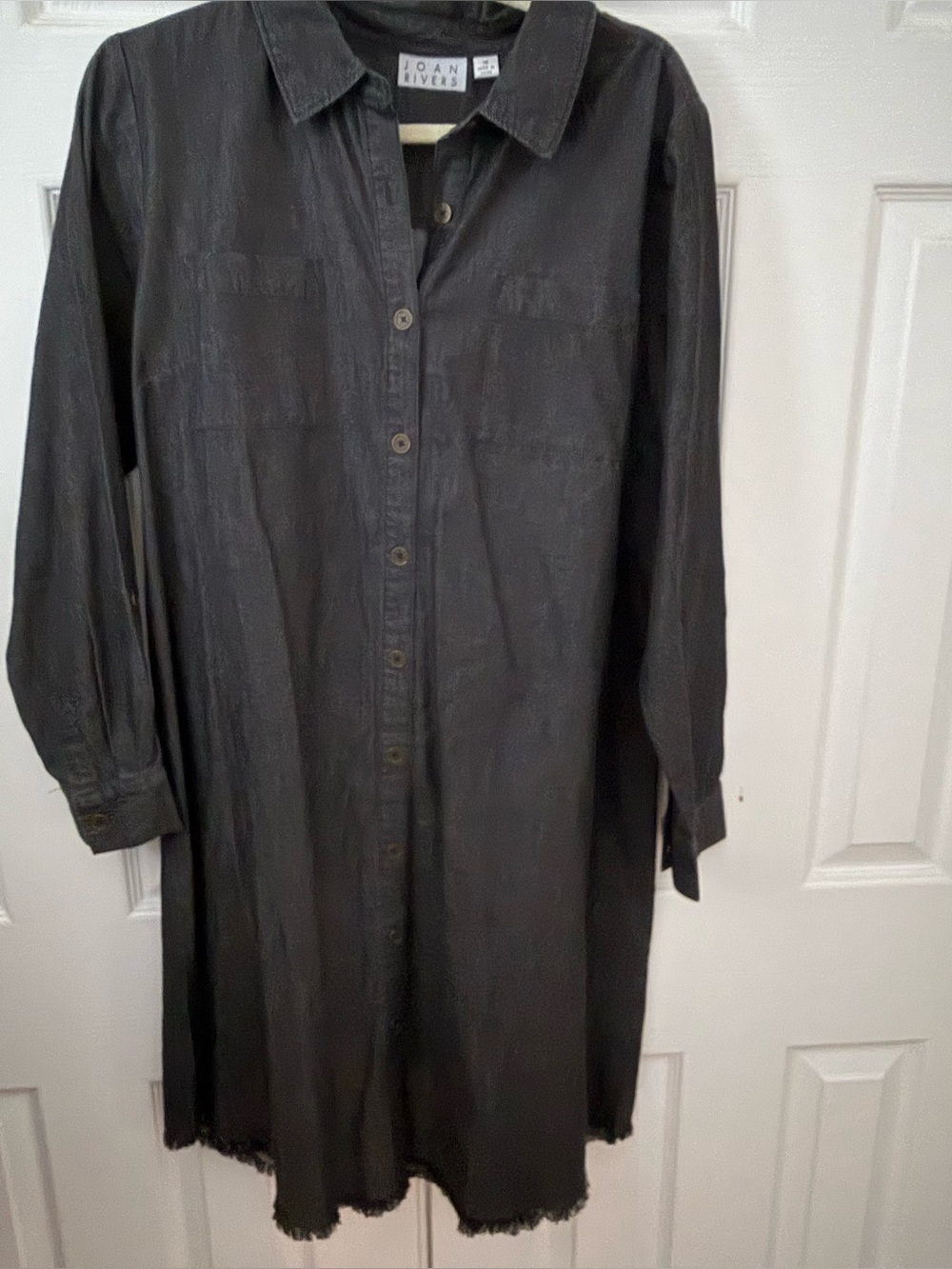 Joan Rivers Black Button-Front Shirt Dress with Raw Hem